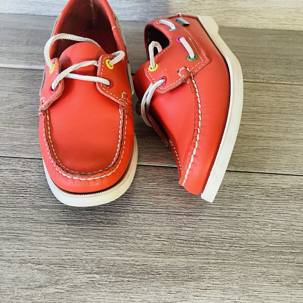 Sebago Docksides Women's Orange Leather Boat Shoes Rainbow Eyelets Size 8